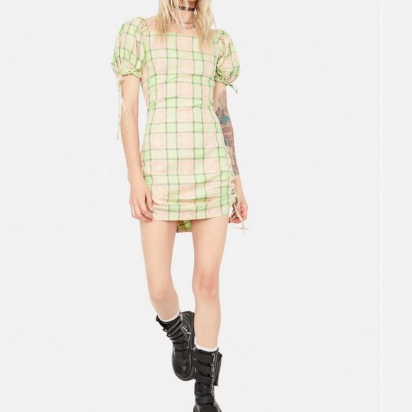 NWT The Ragged Priest Memory Ruched Plaid Mini Dress Small - Picture 2 of 12